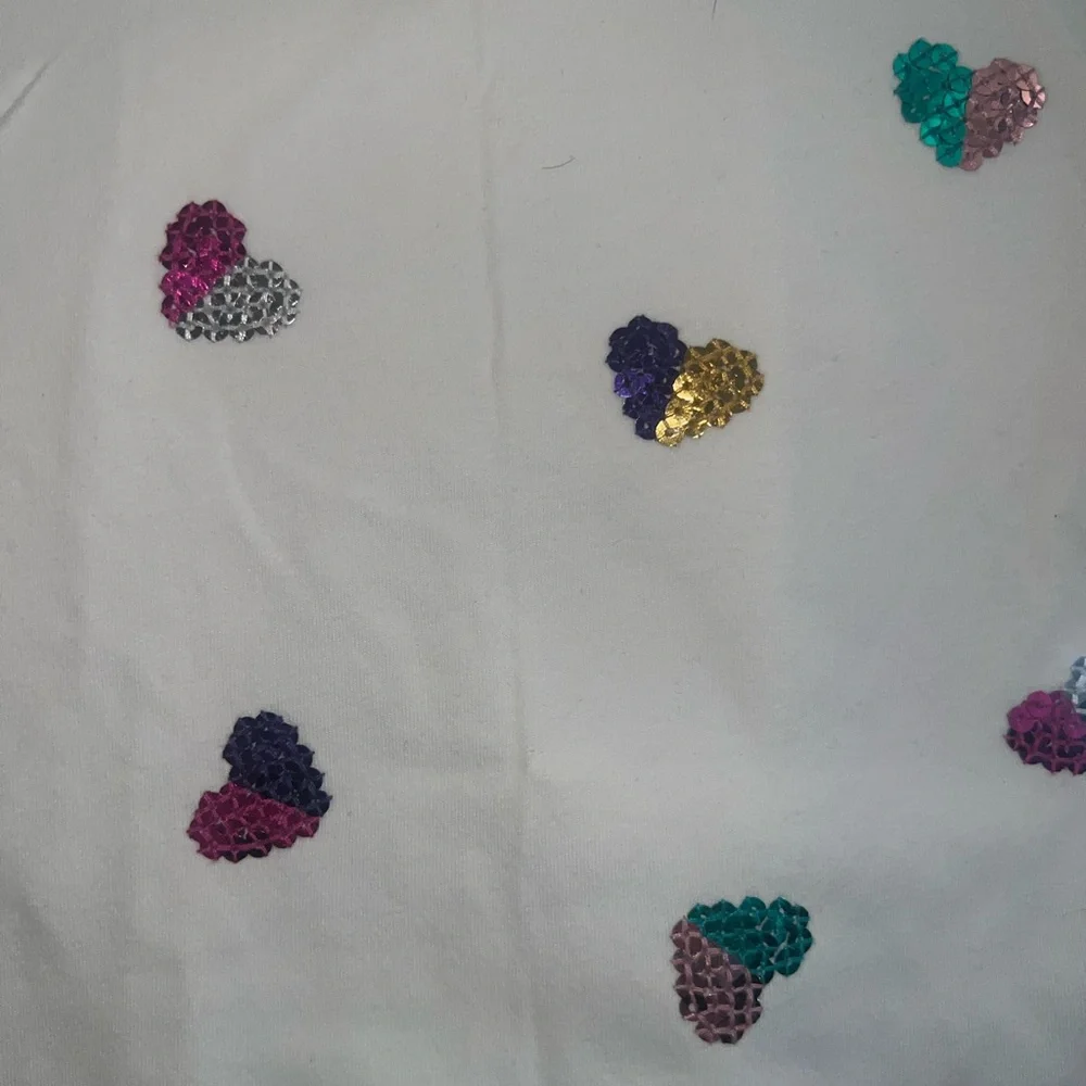 Carter's Cream Long Sleeve Tee with Multicolor Sequin Hearts